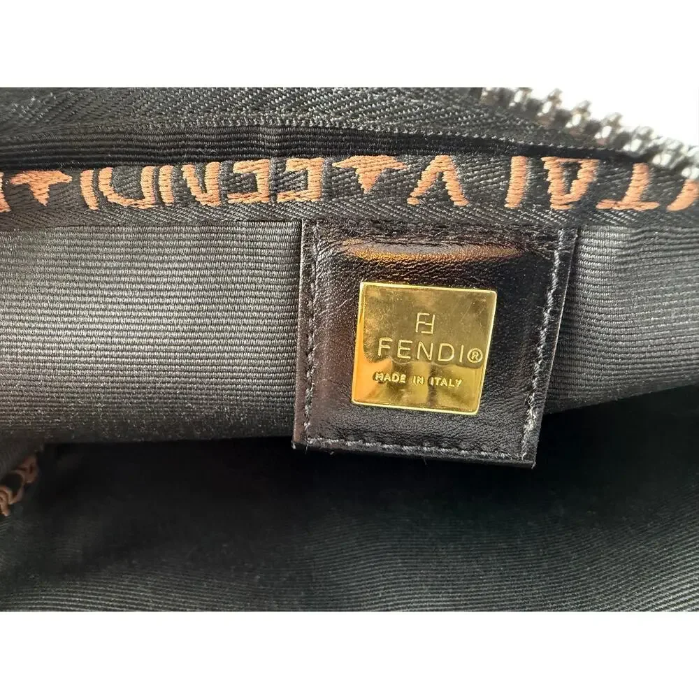 Fendi Vintage Logo Nylon Camera Bag Black Brown Crossbody Gold Hardware 90s